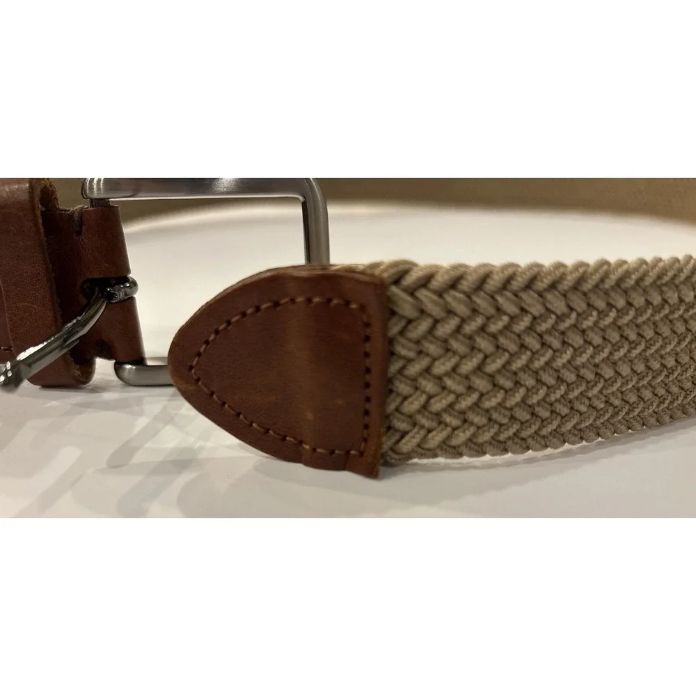 Tommy Bahama Woven Flex Belt Leather Khaki Men's L/XL 1-1/4